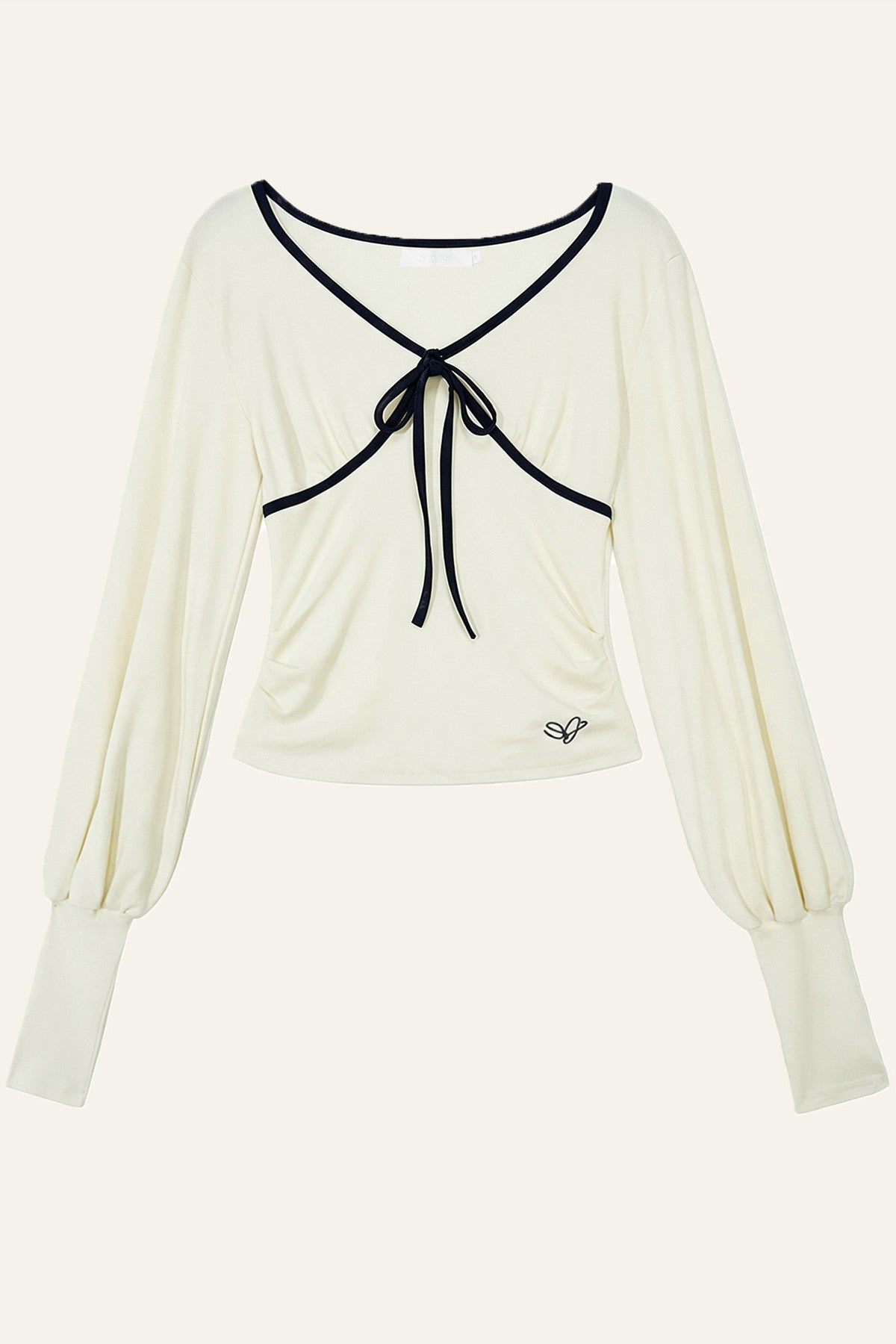 Lyocell V-Neck Tie Long-Sleeve T-Shirt
