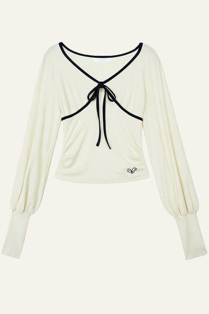 Lyocell V-Neck Tie Long-Sleeve T-Shirt