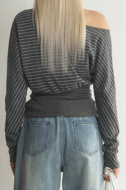 Striped Off-Shoulder Top and Jeans Set-Up