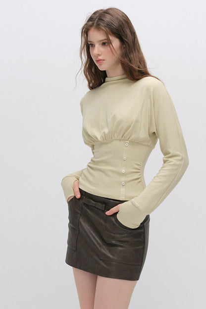 Pleated Side Button Knit Top and Skirt Set-Up