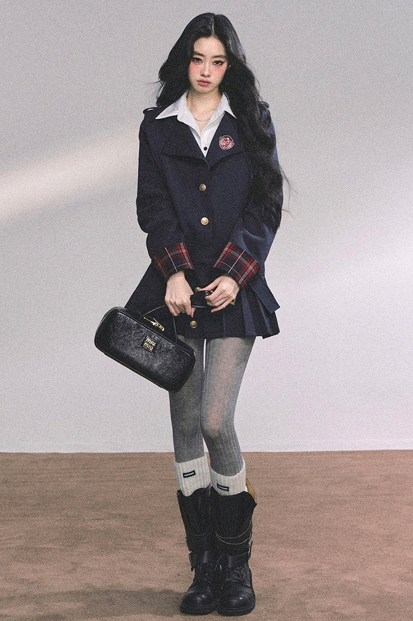 Preppy School Student Layered-Look Pleated Dress