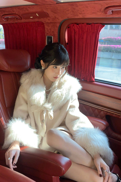 Bow Detail Quilted Woolen Cape Coat