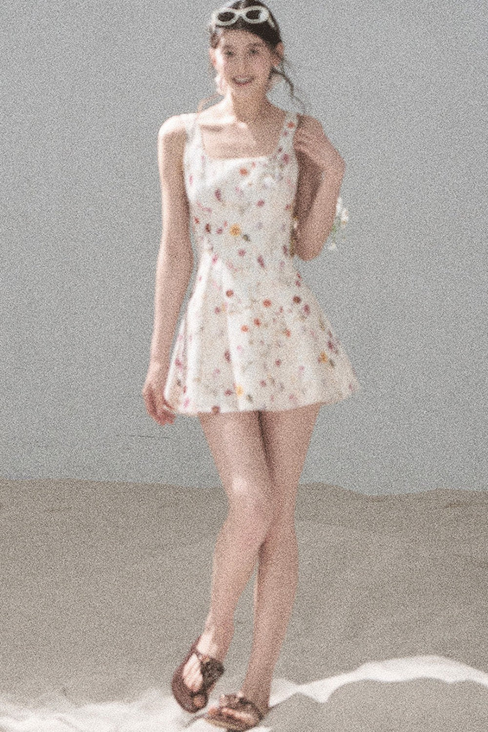 French Puff Lace Floral Dress