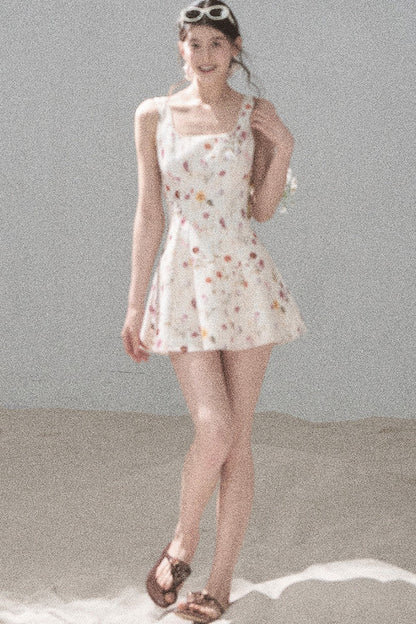 French Puff Lace Floral Dress