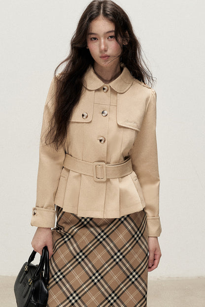 Pleated A-Line Short Trench Coat