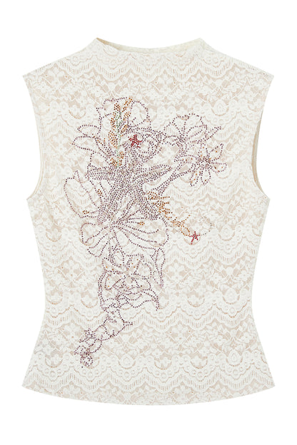 Rhinestone Embroidered Lace Camisole