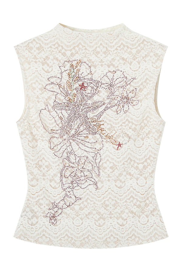 Rhinestone Embroidered Lace Camisole