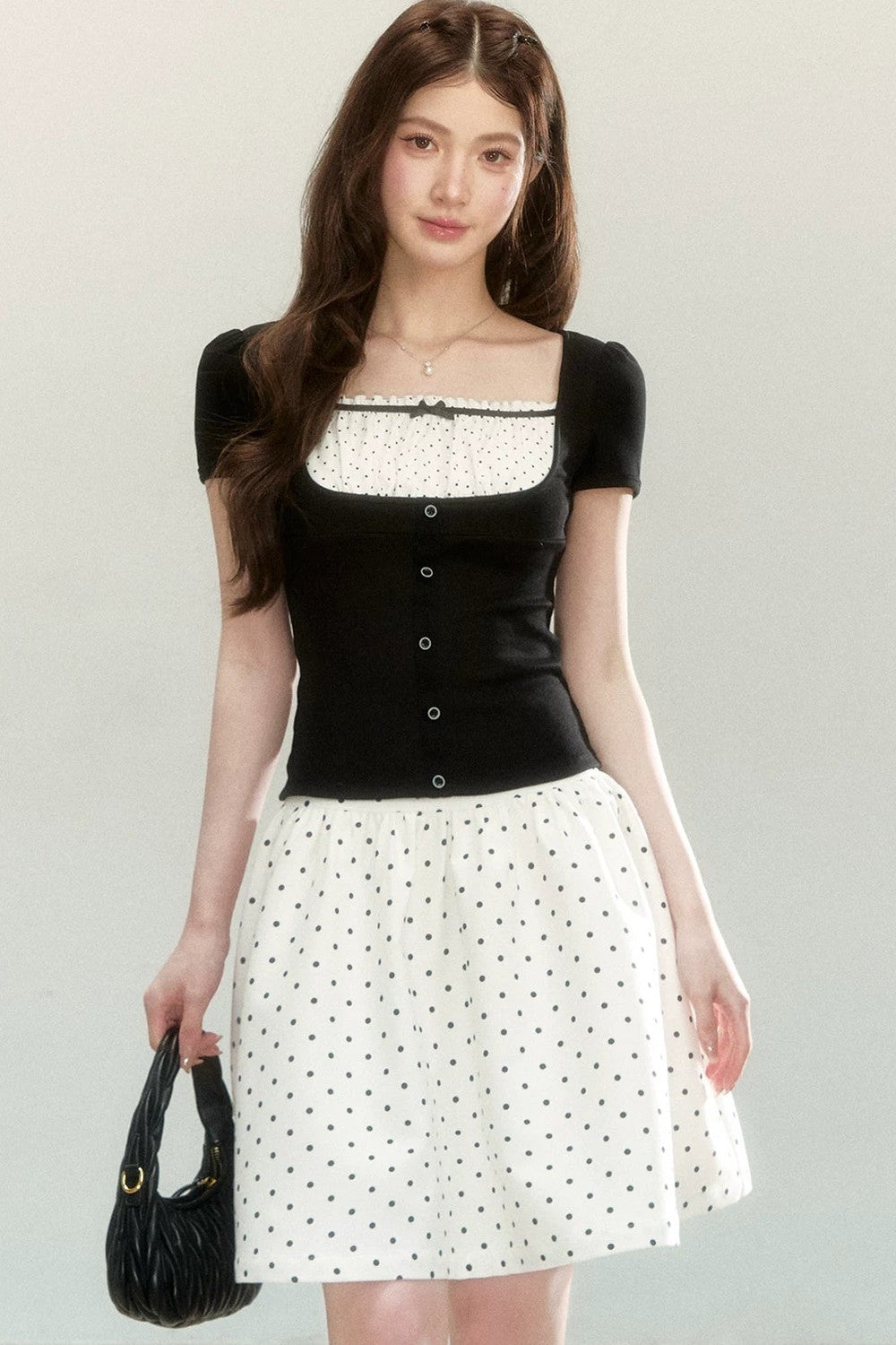 Polka Dot Knit Short Sleeve Top