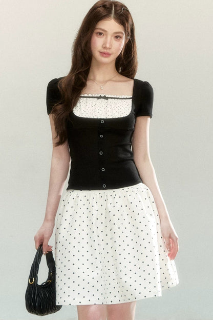 Polka Dot Knit Short Sleeve Top
