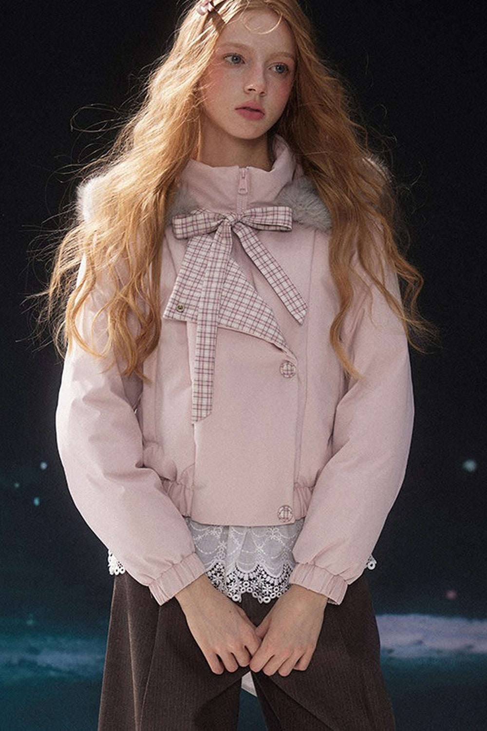 Pink Fur Collar Down Jacket