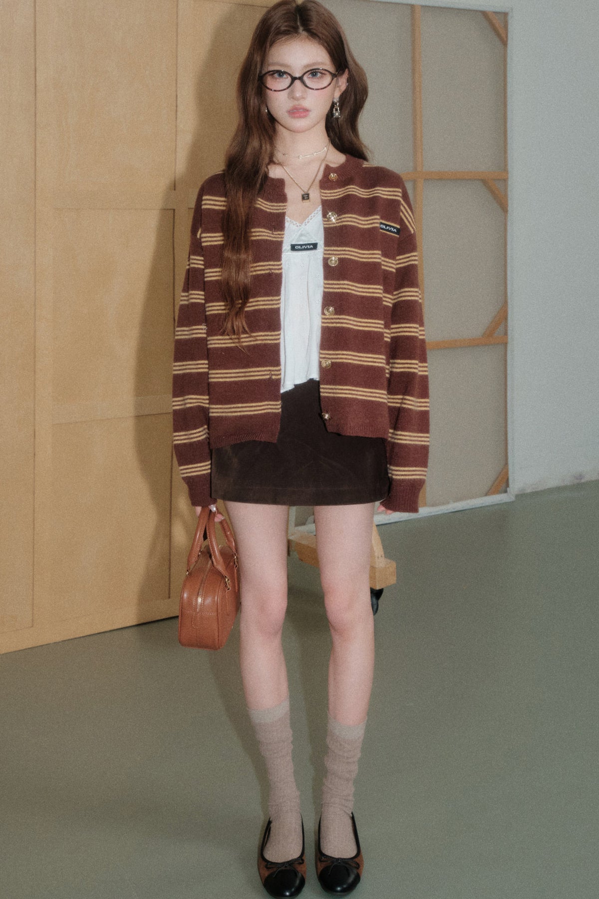 Ensemble cardigan tricoté à rayures
