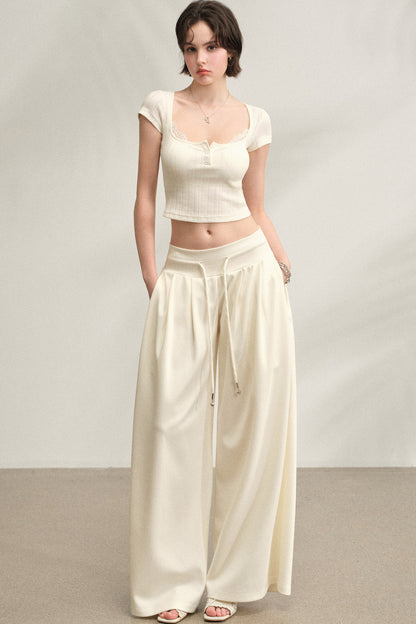 Square Neck Lace Ribbed Crop Top