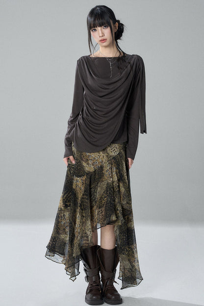 Asymmetrical Leopard Print Chiffon Skirt