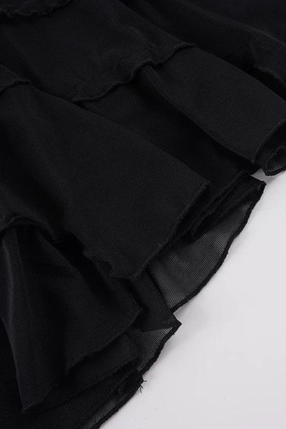 Black Metal Ring Tie Irregular Layered Tulle Skirt