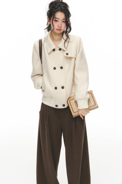 White Wool Double-Breasted Jacket and Pants Set