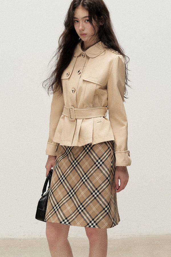 Pleated A-Line Short Trench Coat