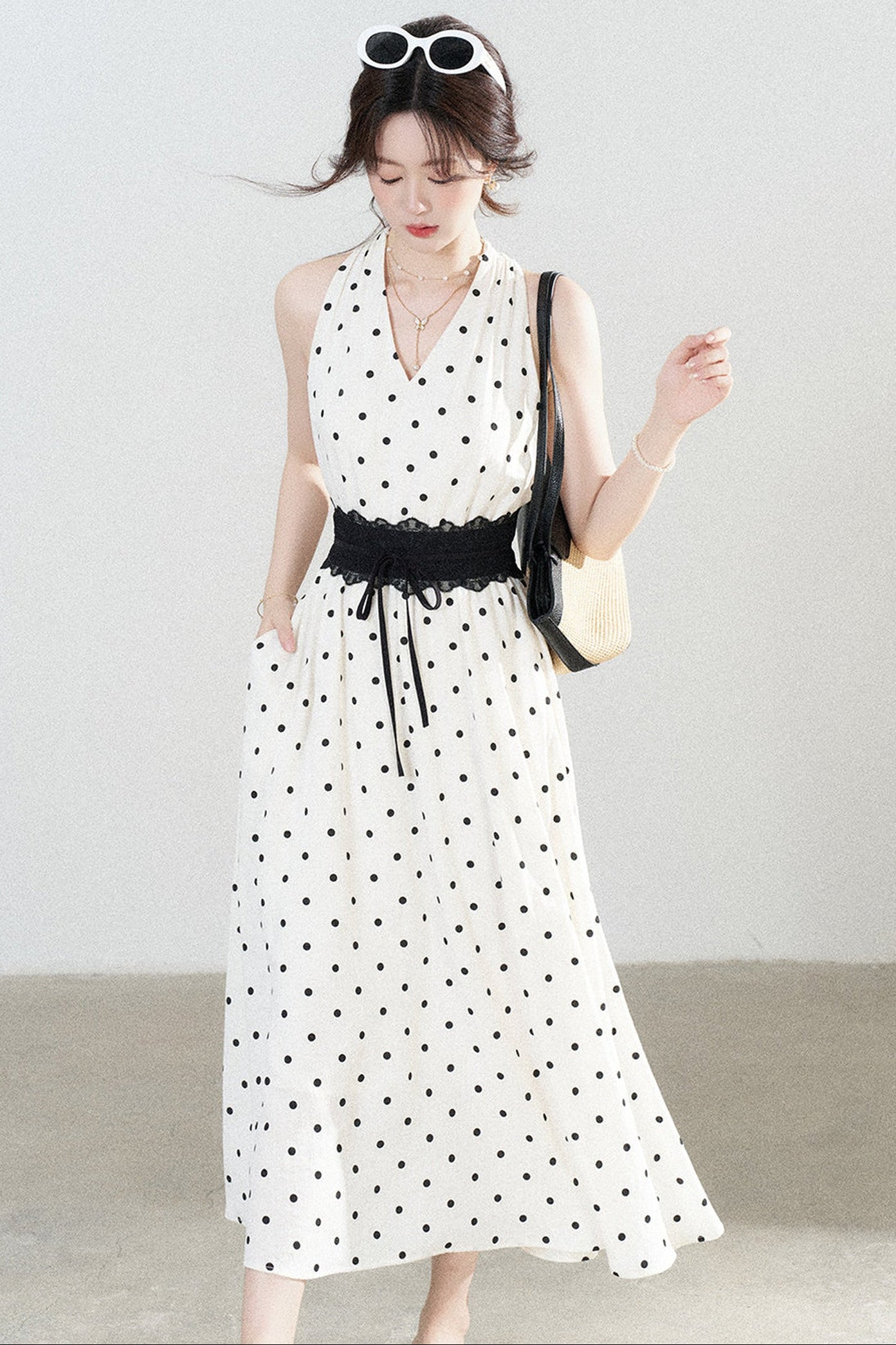 White Polka Dot Halter Dress