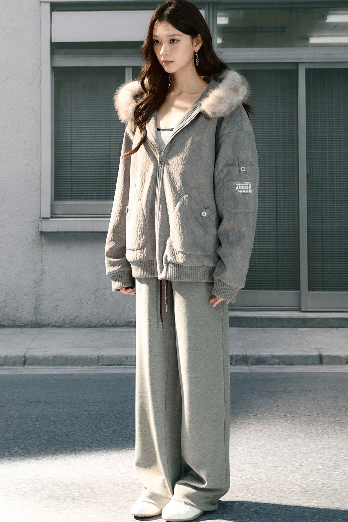 Detachable Fur Collar Quilted Hooded Jacket