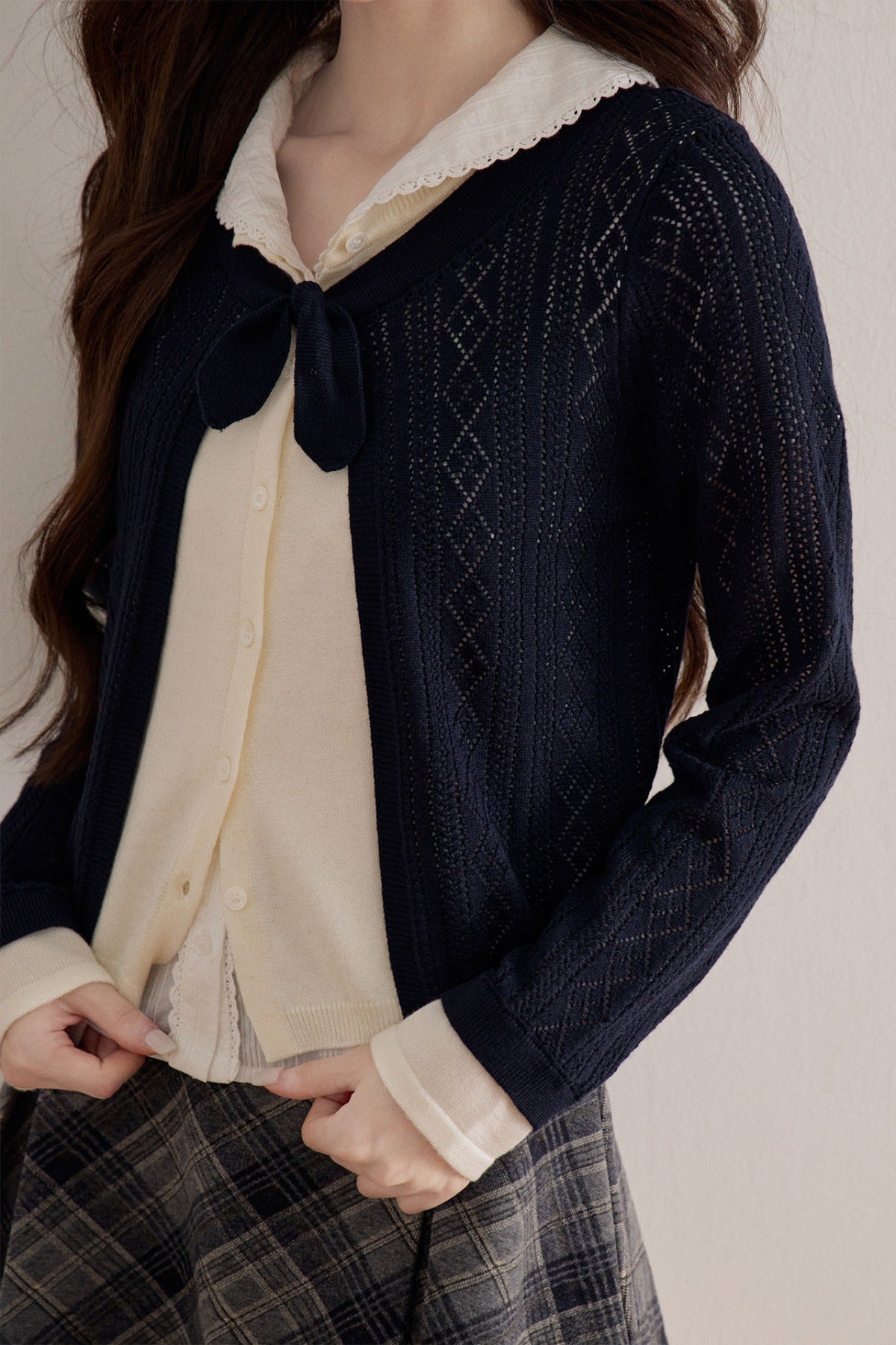 Diamond Lattice Layered-Look Knit Top