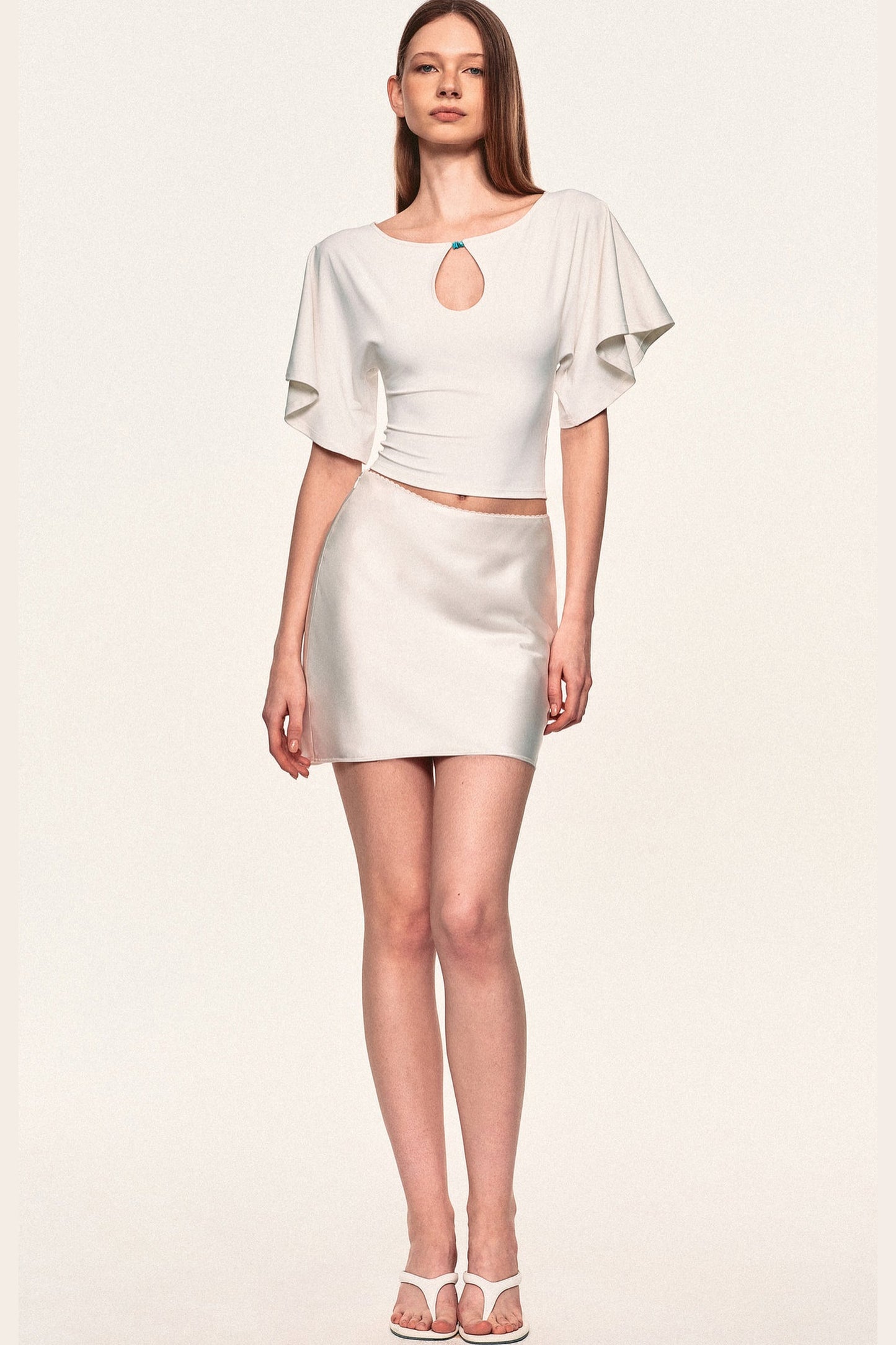 Water Drop Cutout Flutter Sleeve Blouse
