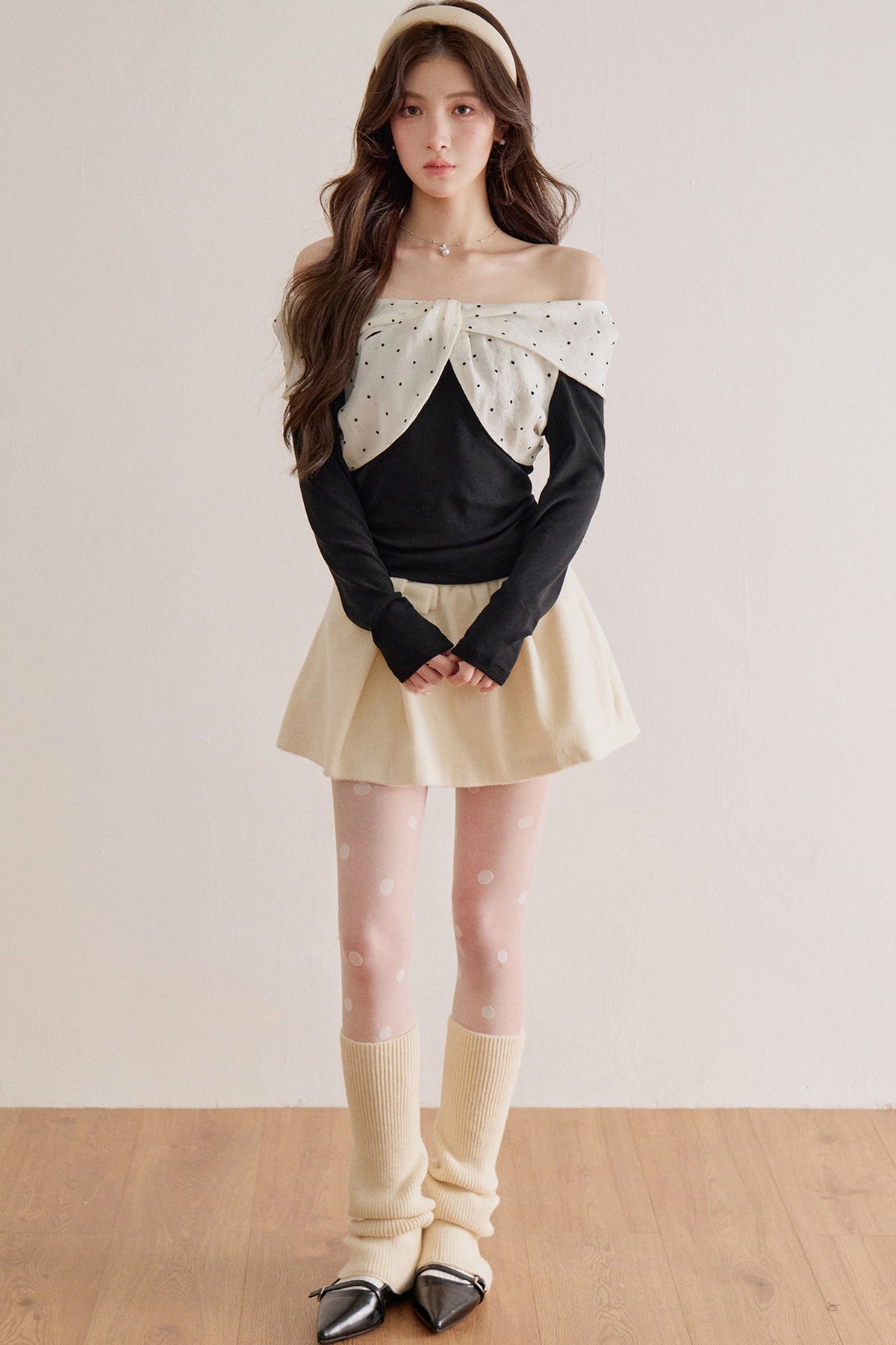 Polka Dot Bow Long-Sleeve Top