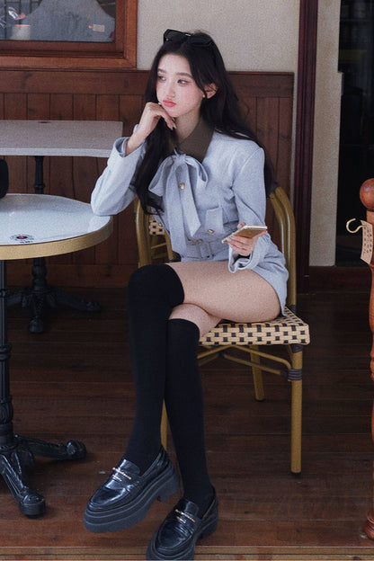 Bow Collar Suede Leather Top