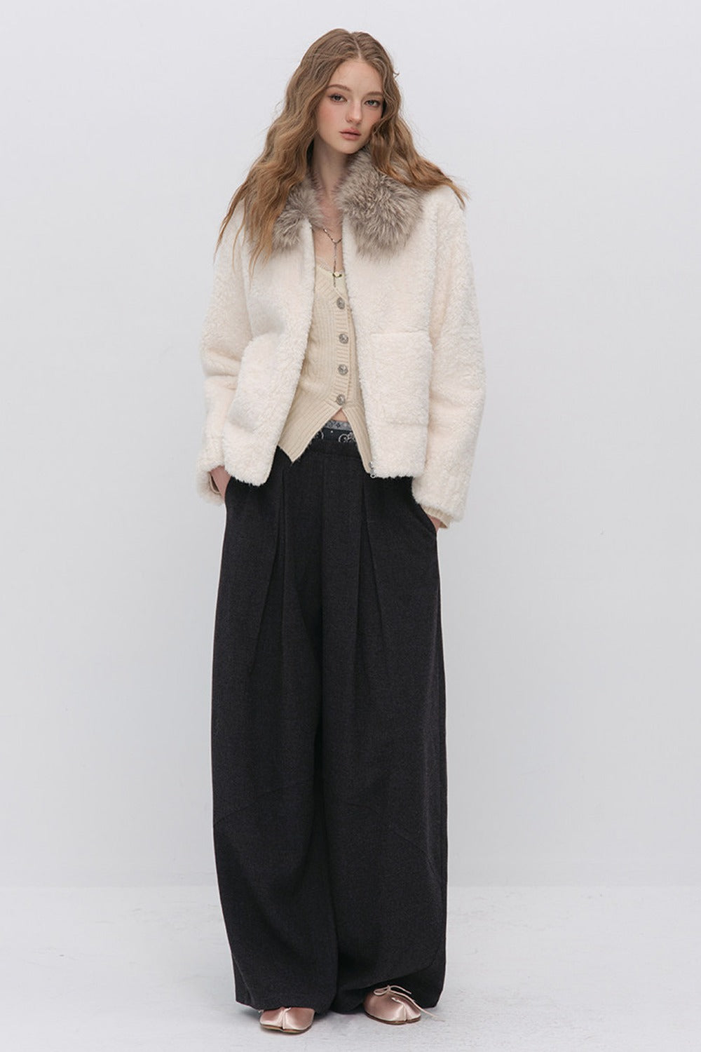 Micro-Loose Fur Collar Faux Fur Jacket