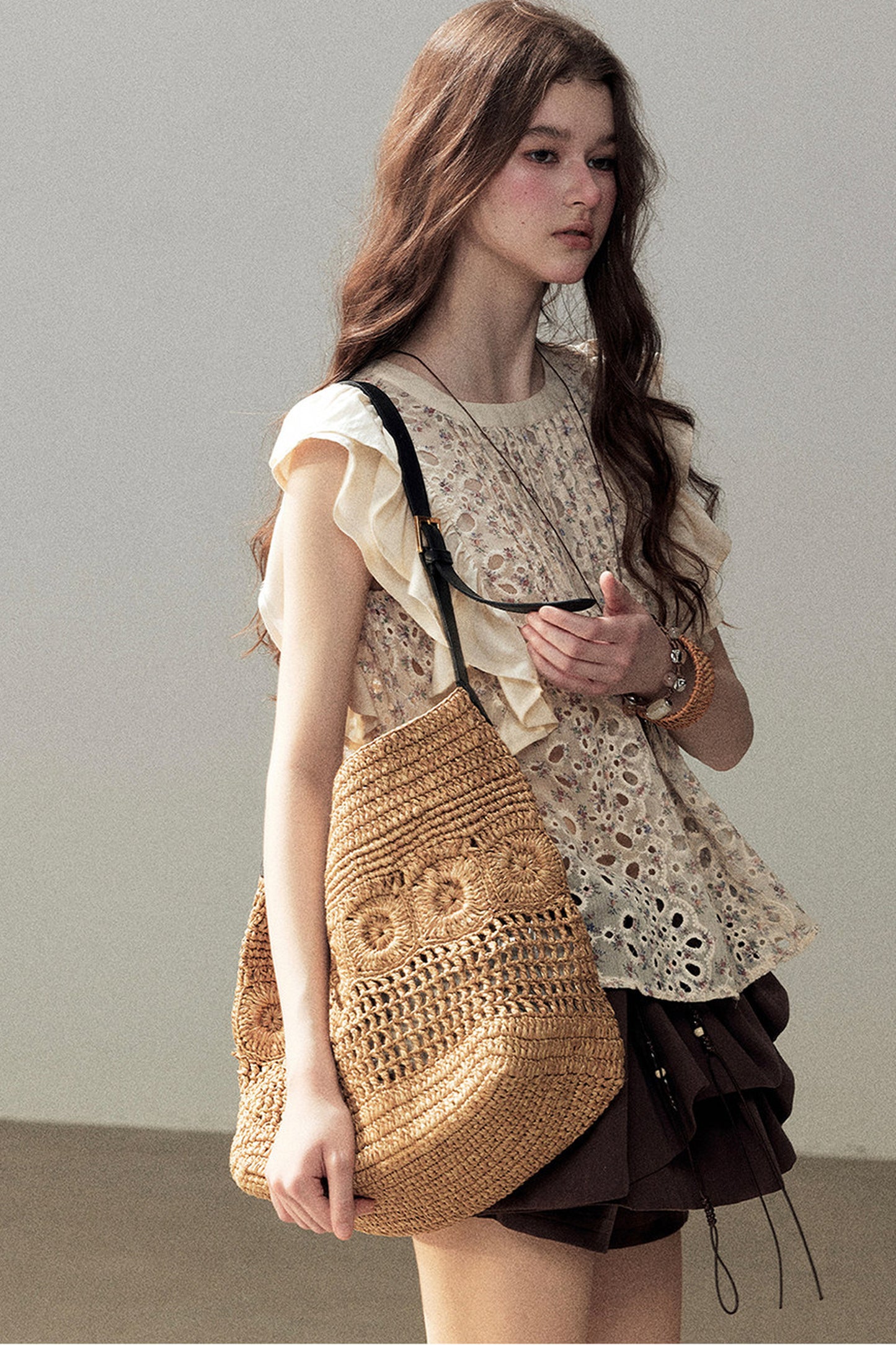 Embroidered Floral Flying Sleeve Top