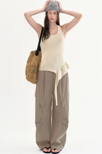 Fano Ruffled Halter Backless Tank