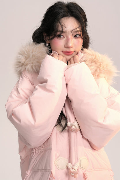Bow Fur Collar Down Coat