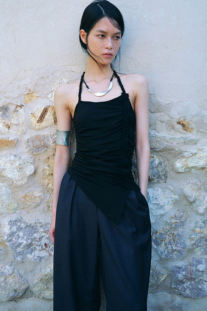 Ruched Side Tie Halter Camisole
