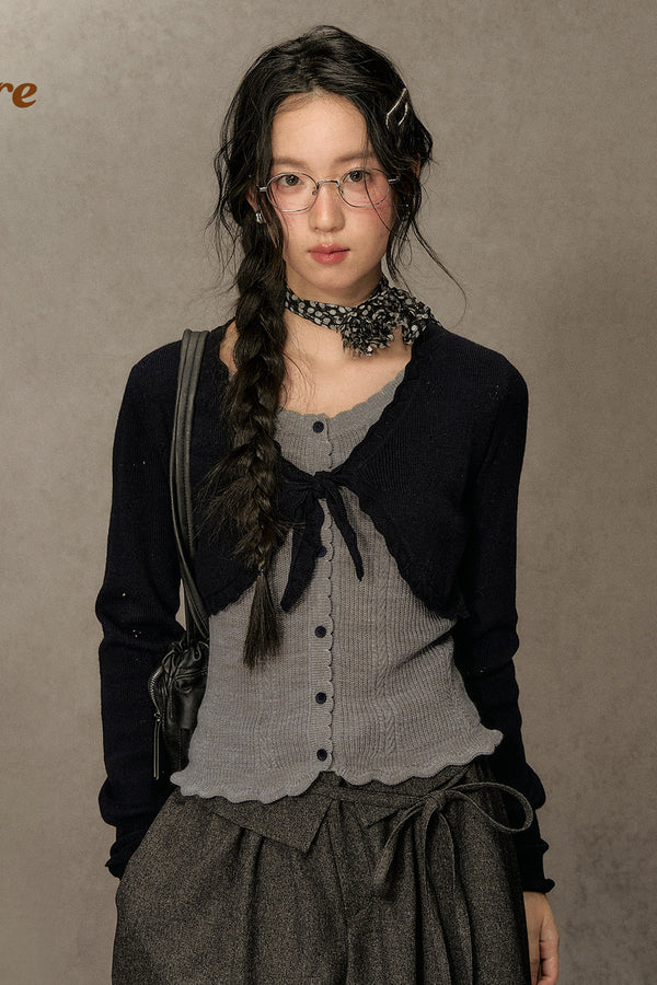 Short V-Neck Knit Cardigan