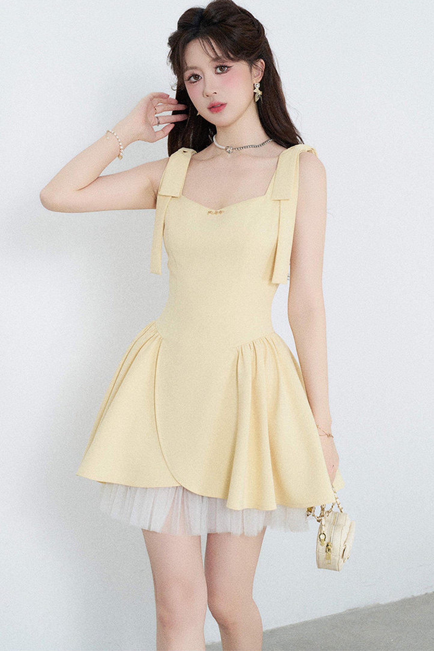 Yellow Mesh Spliced Dress