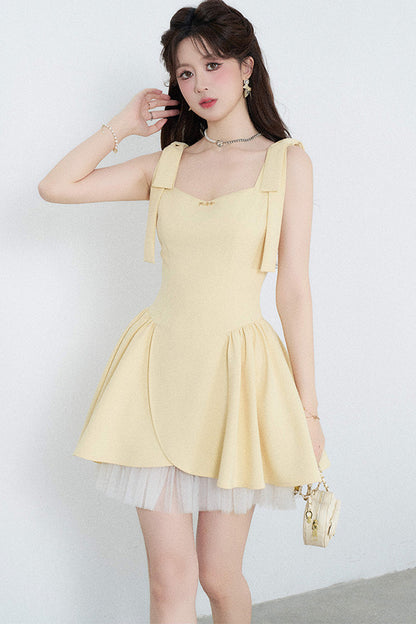 Yellow Mesh Spliced Dress