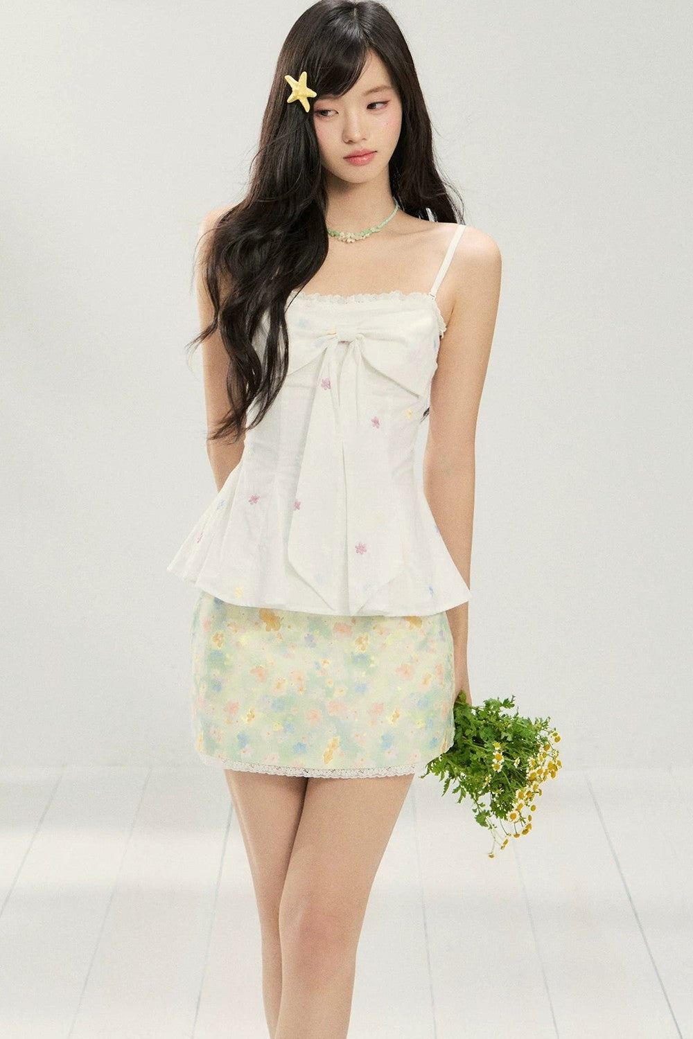 Top camisola de encaje con lazo