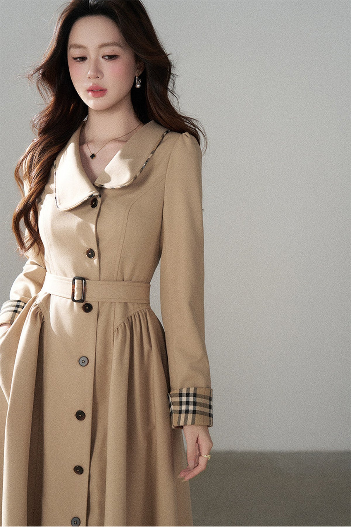 Long Sleeve Single-Breasted Trench Coat, Top and Skirt