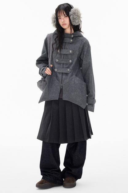 Mid-Length Denim Hooded Jacket