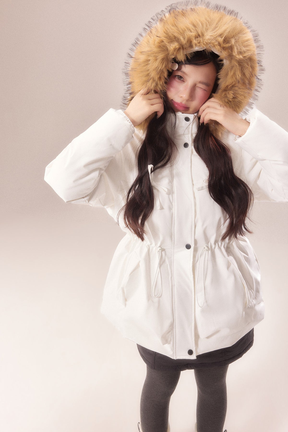 Mid-Length Fur Collar Goose Down Jacket