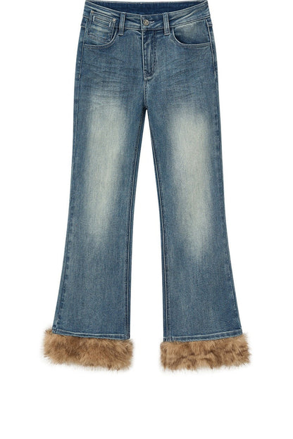Detachable Frayed Hem Washed Flared Jeans