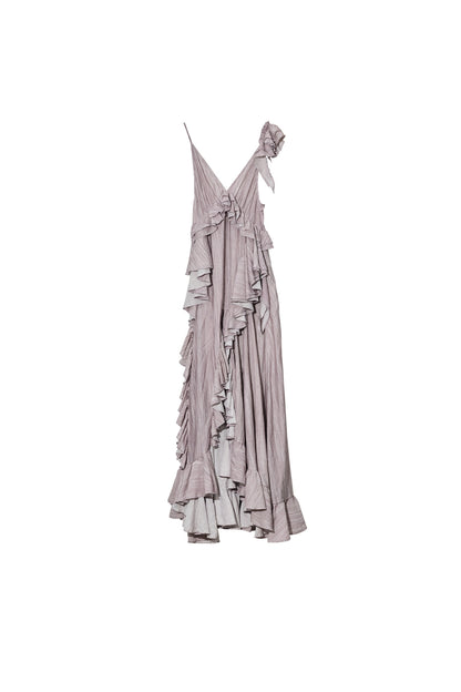 Dirty Pink Irregular Ruffle Strap Dress