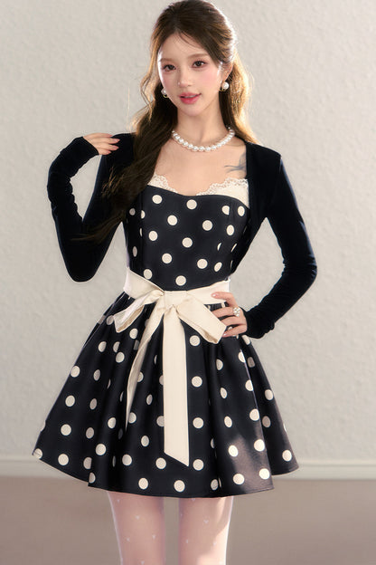 Satin Polka Dot Bow Tie Dress