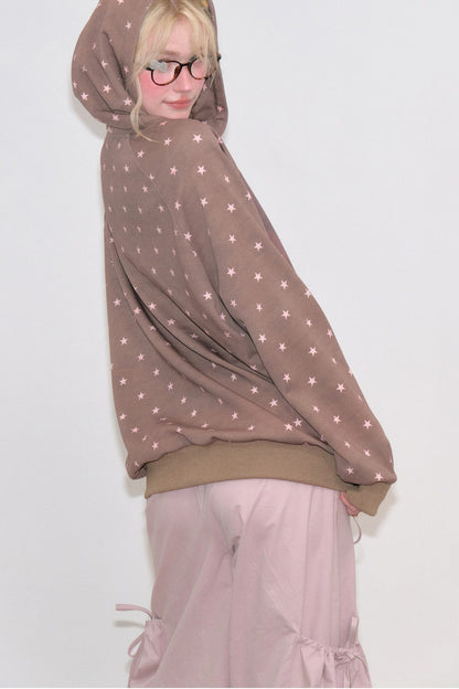 Brown Cat Star Polka Dot Hoodie