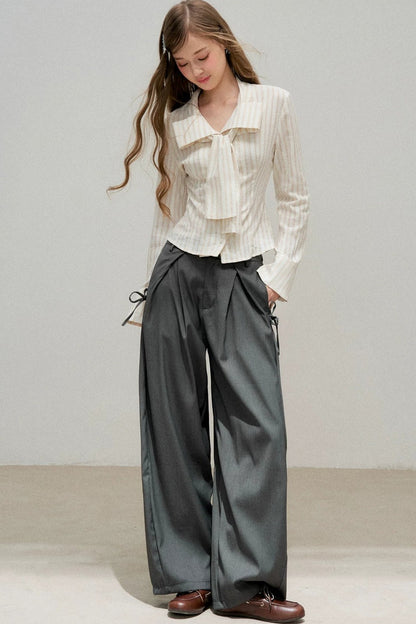 Three-Dimensional Bow Striped Blouse