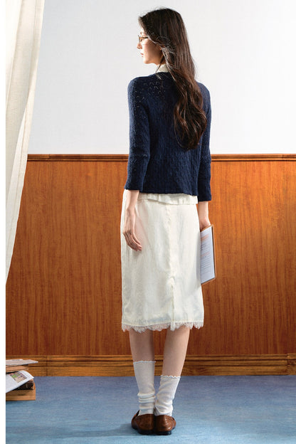 Lace Trim Puff Sleeve Top and Skirt Set-Up