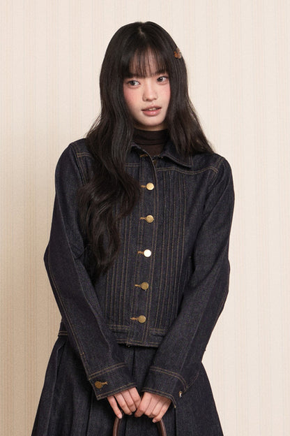 Washed Denim Lapel Tie Jacket