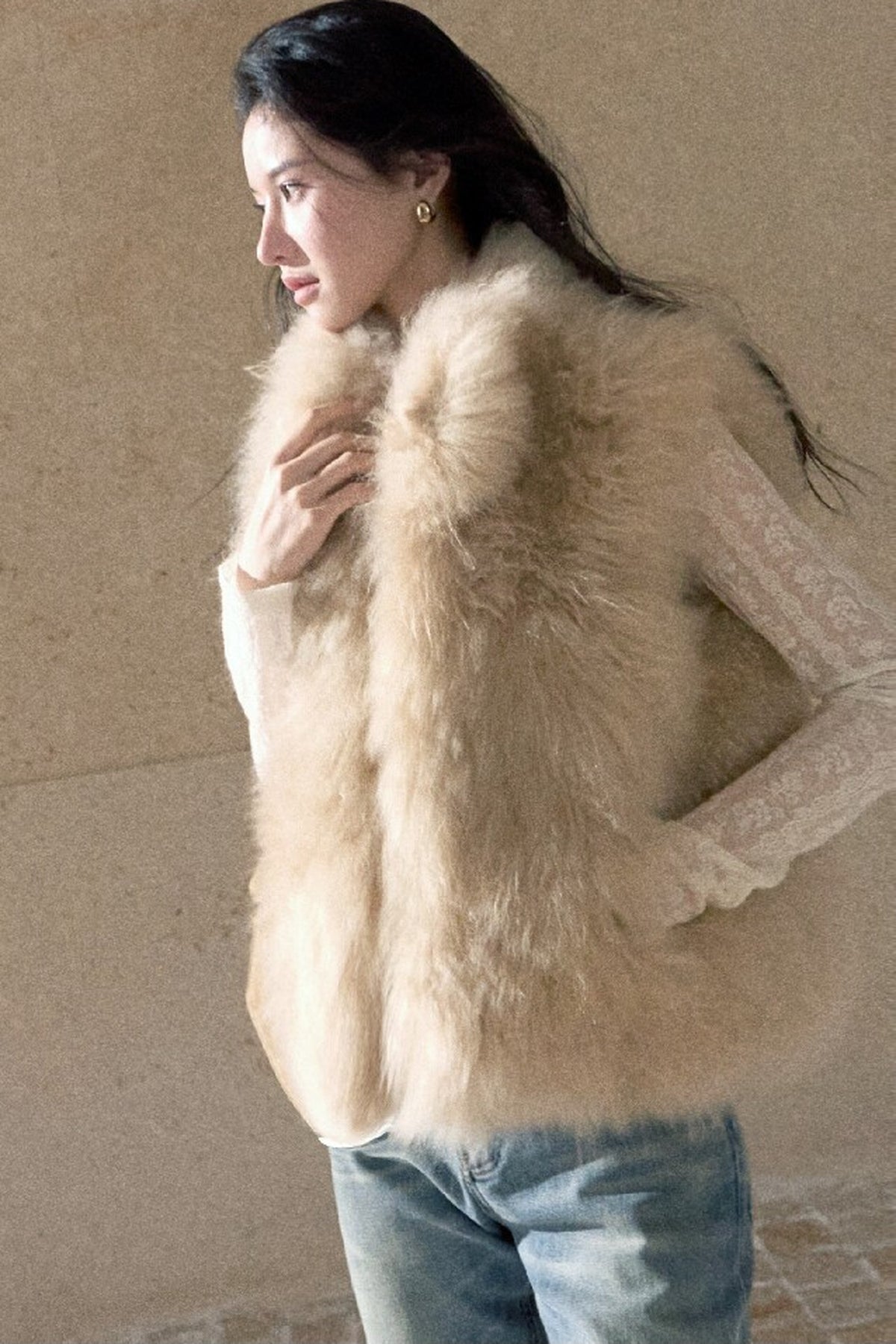 Short Fluffy V-Open Front Fur Vest