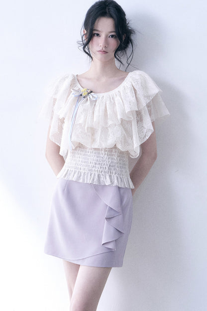Layered Lace Ruffle Smocked Top