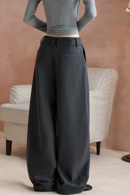 Double Pleated Curved Blade Wide Pants