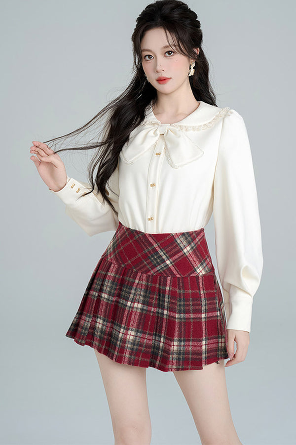 Red Plaid Dress and Apricot Shirt Set-Up