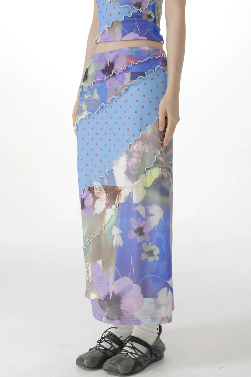 Blue Watercolor New Chinese-Style Skirt Set